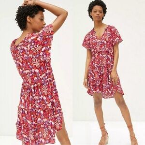 Anthropologie Robin Printed Tiered Red Raspberry Mini Dress Size XS